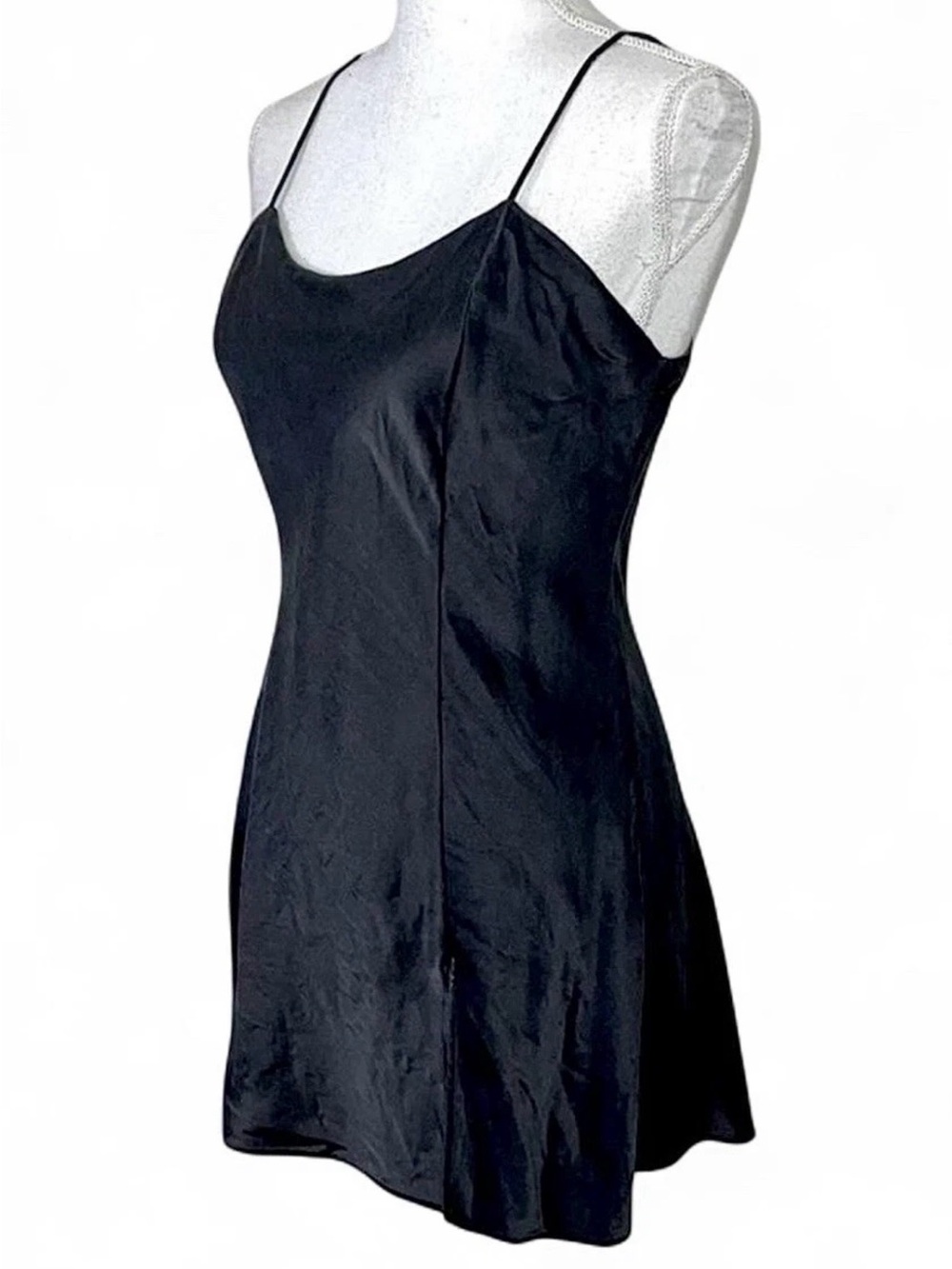 Victoria's Secret Black Silk Slip Dress Chemise Side Slit Medium Vintage Y2K